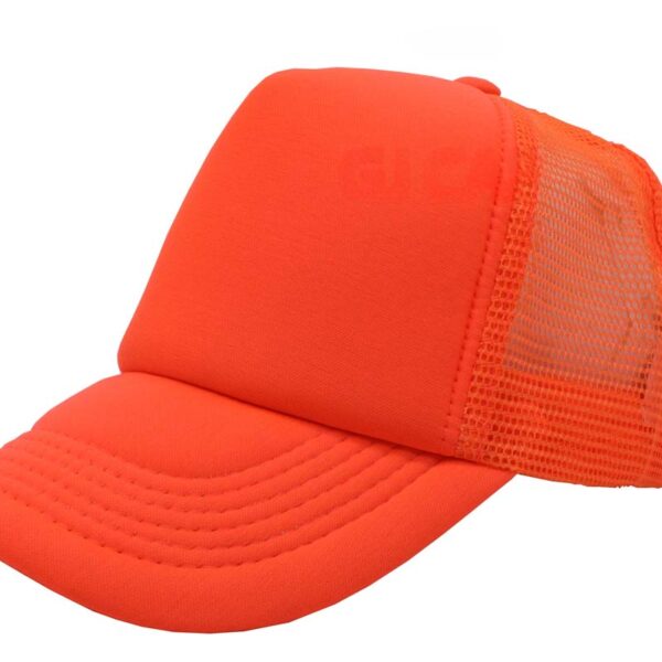Gorra trucker de malla, color neón naranja, ajustable.