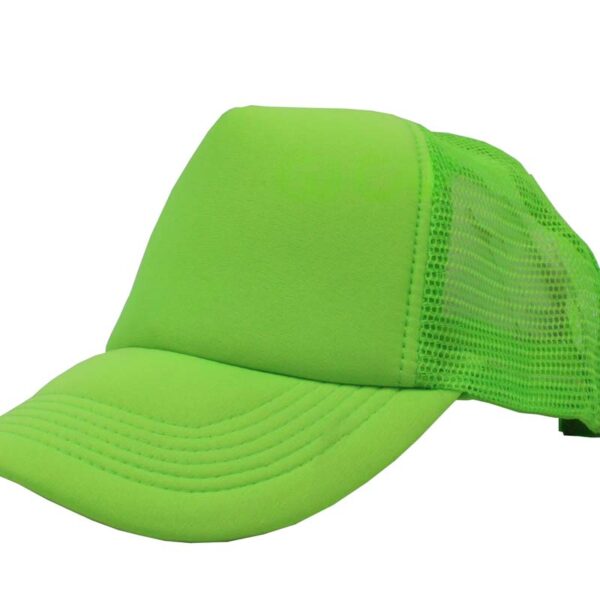 Gorra trucker de malla, color neón verde, ajustable.