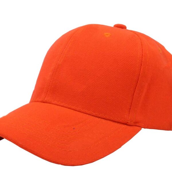 Gorra acrílico, color naranja neon, ajustable.