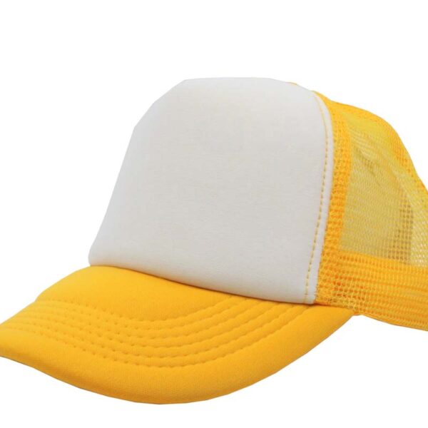 Gorra trucker de malla, color amarillo oro, ajustable.