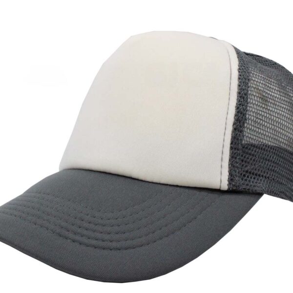 Gorra trucker de malla, color blanco/gris oscuro, ajustable.