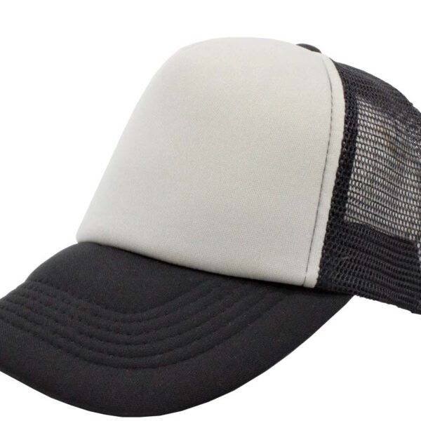 Gorra trucker de malla, color blanco/negro, ajustable.