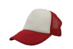 Gorra trucker de malla, color blanco/rojo, ajustable.
