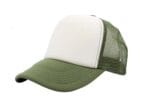 Gorra trucker de malla, color blanco/verde militar, ajustable.