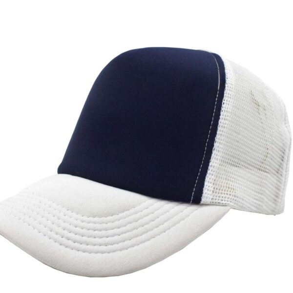 Gorra trucker de malla, color marino/blanco, ajustable.