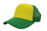 Gorra trucker de malla, color amarillo/verde botella, ajustable.