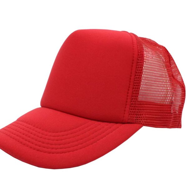 Gorra trucker de malla, color rojo, ajustable.