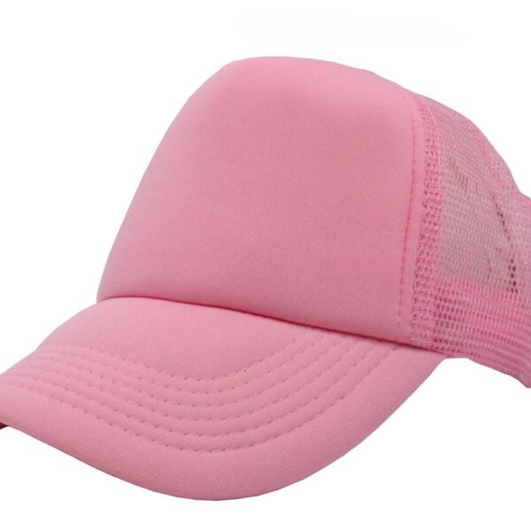 Gorra trucker de malla, color rosa, ajustable.